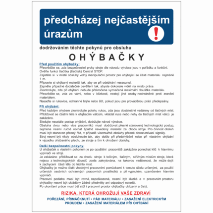 Pravidla bezpečné práce pro ohýbačky