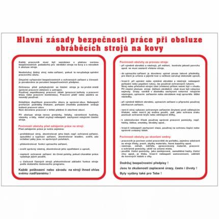 Hlavní zásady bezpečnosti práce při obsluze obráběcích strojů na kovy
