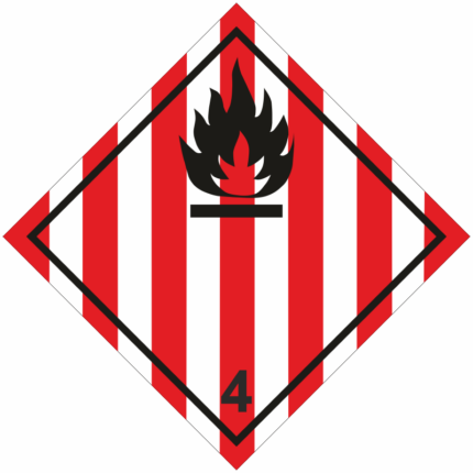 Nebezpečí požáru(hořlavé tuhé látky) č.4.1 (červené pruhy, černý tisk)