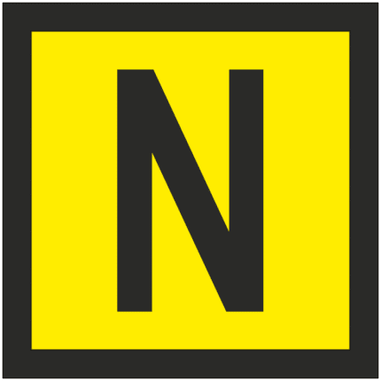 N (žlutý podklad, černý tisk)