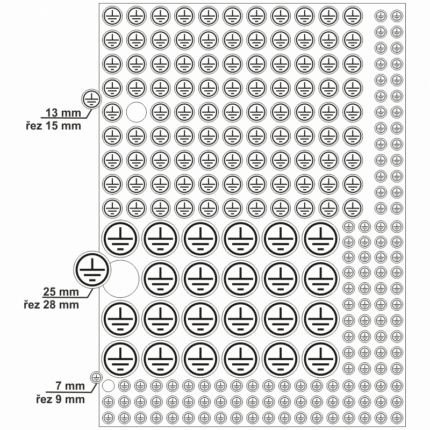 Znak uzemnění v kruhu - 3 velikosti, černý tisk  na bílou fólii