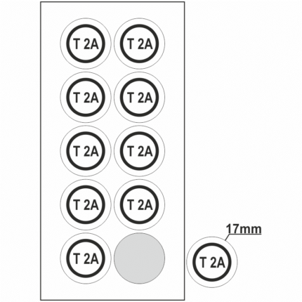 Znak - T2 A  v kruhu, prům. 17mm, bílá f.