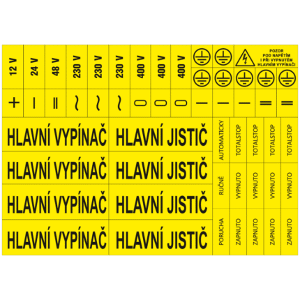 Sdr.aršík ELEKTRO (žlutá) Hlavní vypínač, Hlavní jistič,Vypnuto, Zapnuto