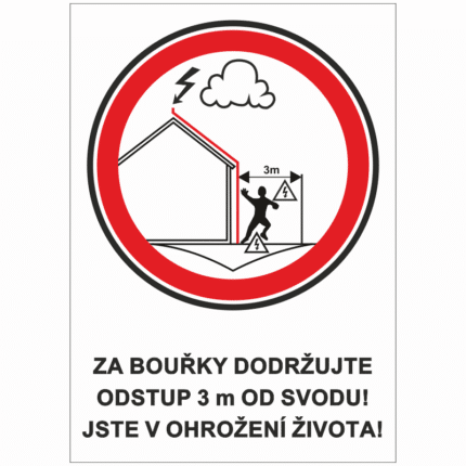 Za bouřky dodržujte odstup 3 m od svodu! Jste v ohrožení života!
